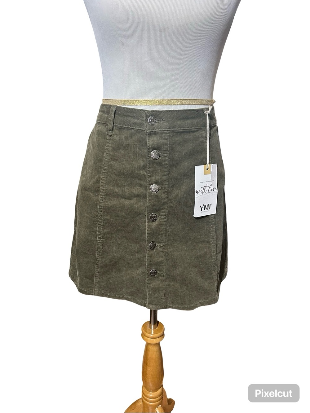 YMI Olive Green Button-Front Corduroy Mini Skirt
